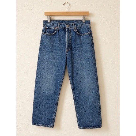 Agolde Denim - Agolde 90s Crop Jeans Women 28 Blue NWOT Button Fly High Rise Straight Leg Denim